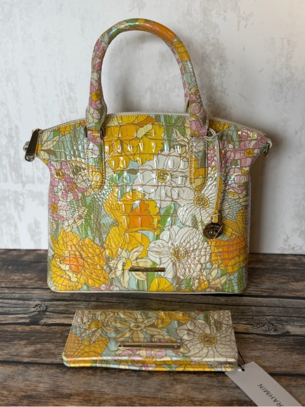 FIRM $ SET BRAHMIN DAFFODIL MEDIUM DUXBURY & WALLET NWT LIMITED EDITION - Picture 10 of 15